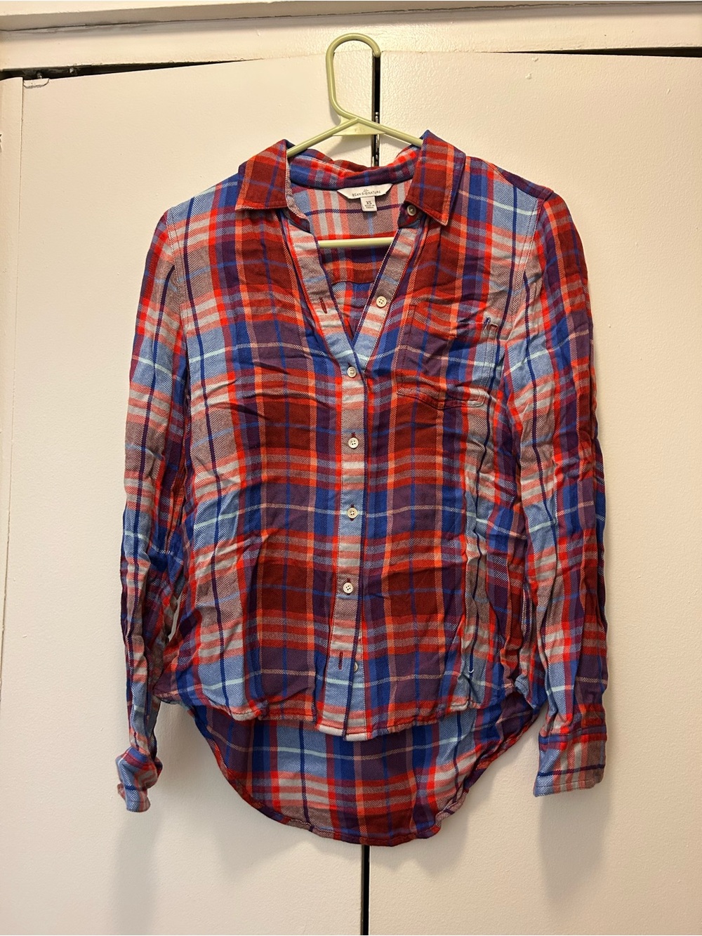 L.L. Bean Red and Blue Plaid Button-Down Shirt